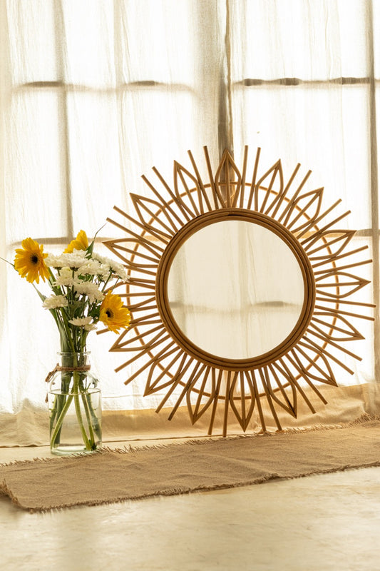 The Sun Rattan Mirror
