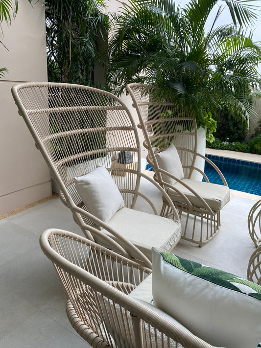 Outdoor Tropical White Armchair- High