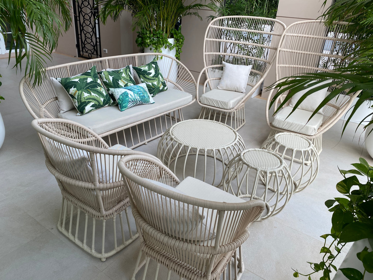 Outdoor Tropical White Side Table